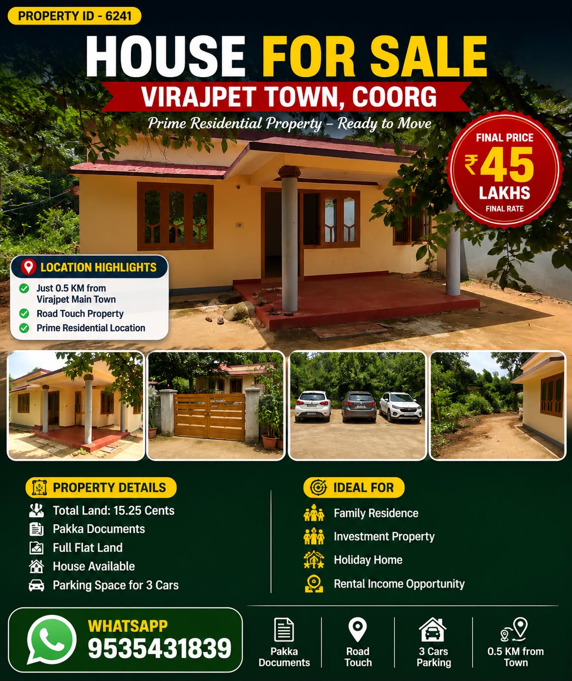 🆔 *PROPERTY ID – 6241* 🏡 *House for Sale – Virajpet Town, Coorg*